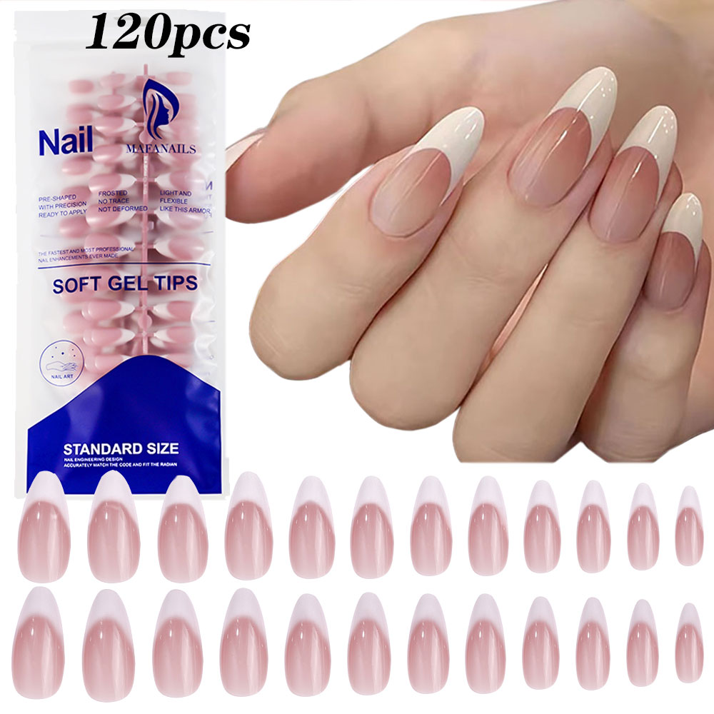 Photography Tips - 120pcs 핑크 미디엄 아몬드 프렌치 틀린
