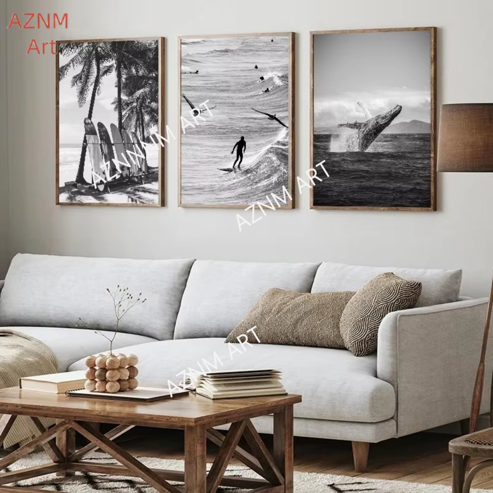 1PC, 고급 서핑 흑백 사진 포스터 해변 고래 프린트 - Photography Poster 리뷰 및 가격