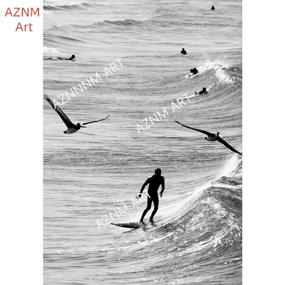 1PC, 고급 서핑 흑백 사진 포스터 해변 고래 프린트 - Photography Poster 리뷰 및 가격